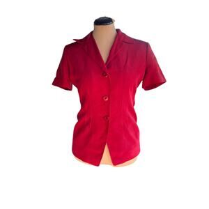 Dana Buchman Silk Short Sleeve Red Blazer Sz 4 -Colorful, Office Siren, Corpcore